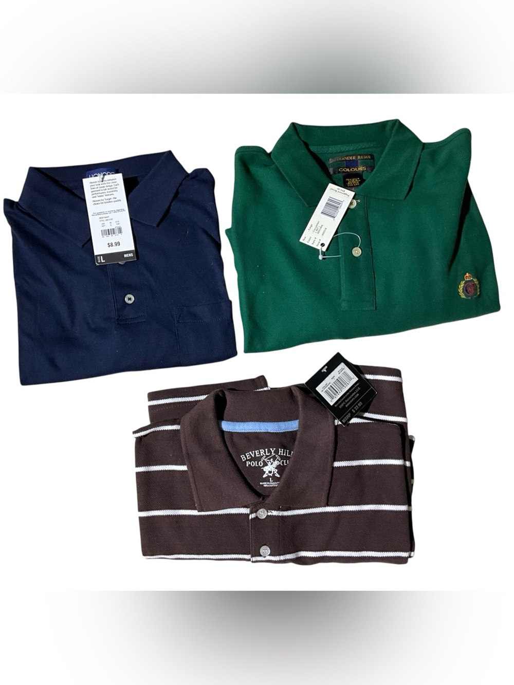 Three New Old Stock Large Preppy Polo Shirts
